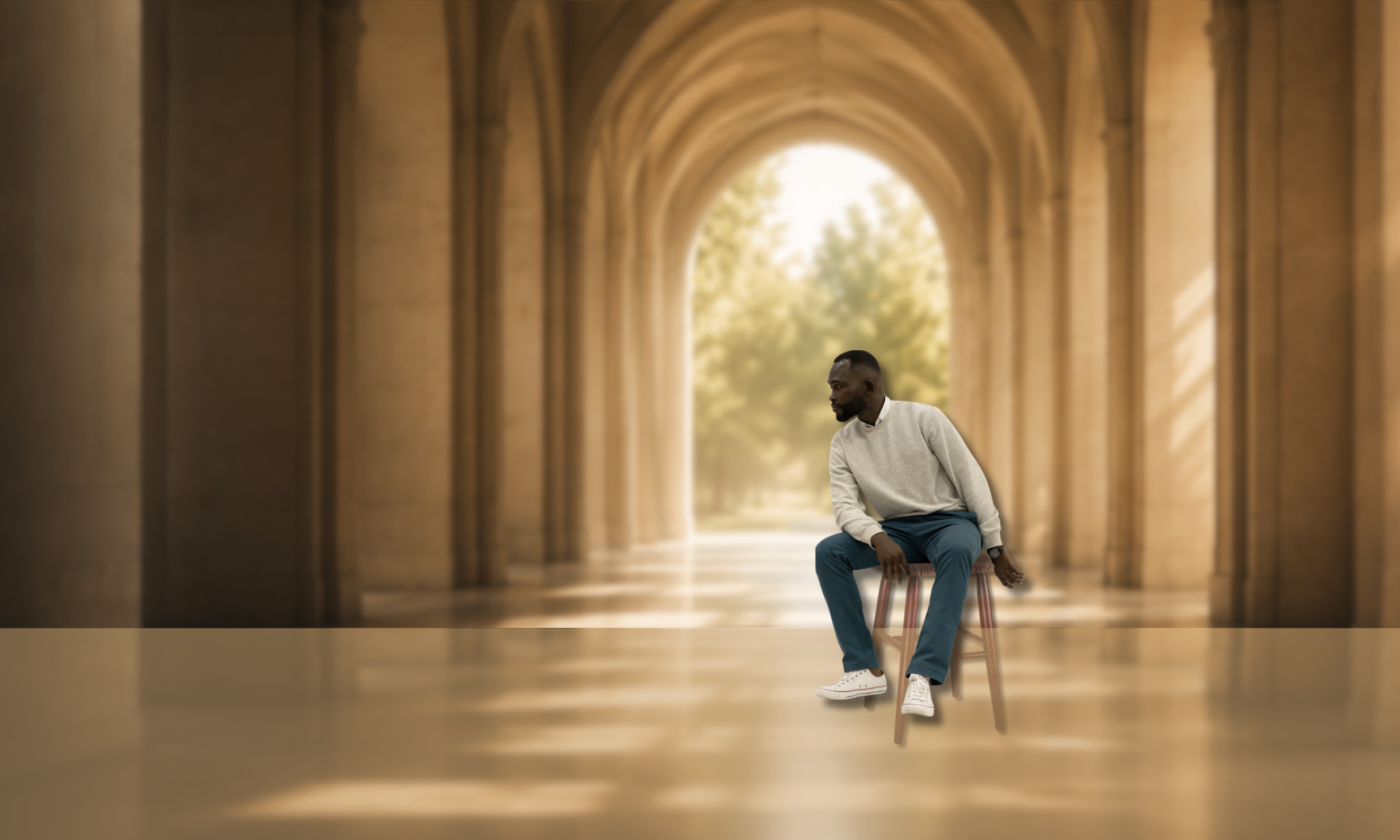Man sitting and looking purposefully